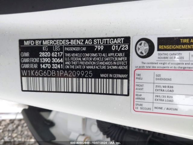 W1K6G6DB1PA209925 Mercedes-Benz S 500 4matic