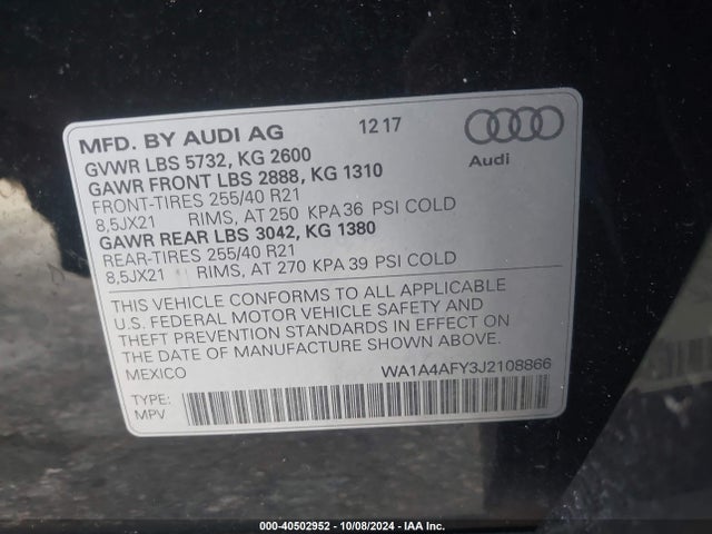 WA1A4AFY3J2108866 Audi Sq5 3.0t Premium Plus