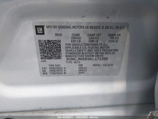 3GNCJNSB5KL171359 Chevrolet TRAX LS