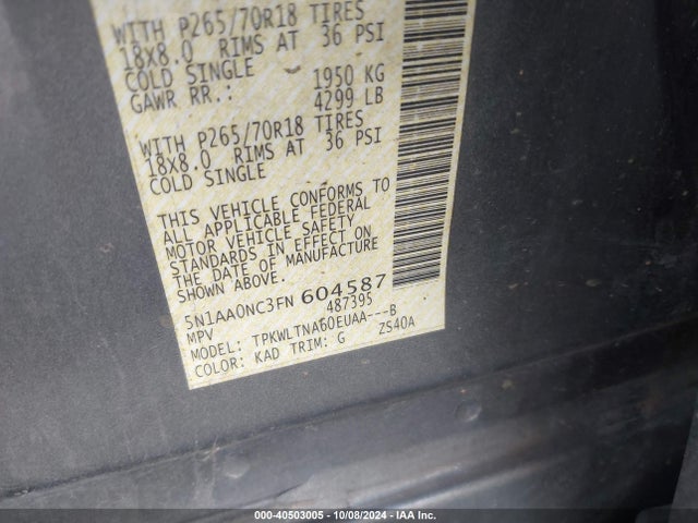 5N1AA0NC3FN604587 Nissan Armada Platinum/sl/sv