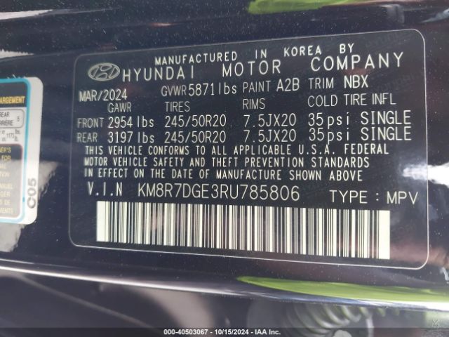 KM8R7DGE3RU785806 Hyundai Palisade Calligraphy