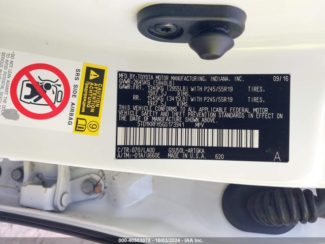 5TDYKRFH5GS173941 Toyota Highlander Limited V6