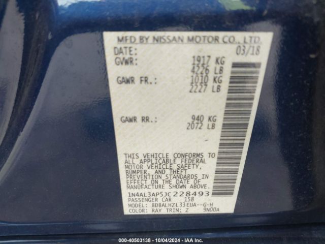 1N4AL3AP5JC228493 Nissan Altima 2.5 Sr