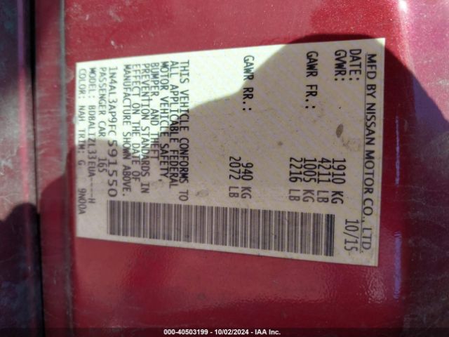 1N4AL3AP9FC591550 Nissan Altima 2.5 Sv