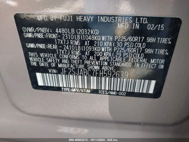 JF2SJABC7FH592639 Subaru Forester 2.5i