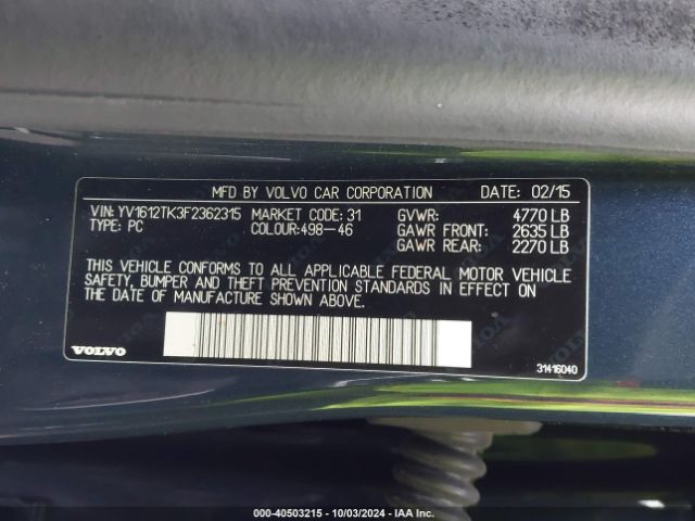 YV1612TK3F2362315 Volvo S60 T5 Premier