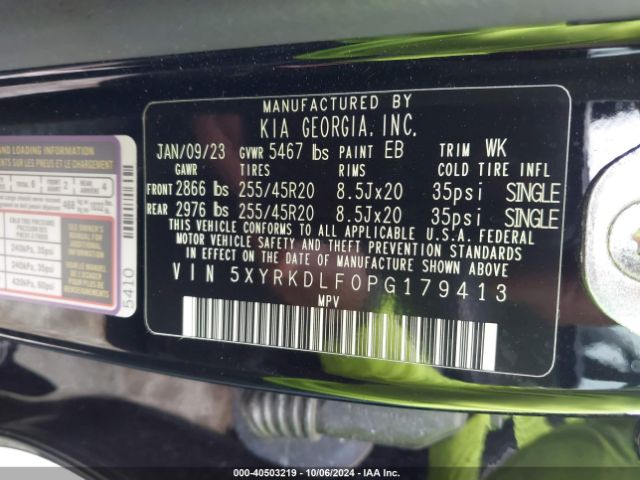 5XYRKDLF0PG179413 KIA Sorento Sx Prestige