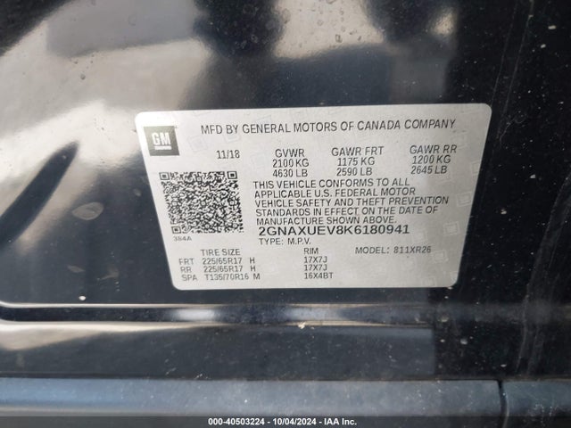 Chevrolet EQUINOX LT 2019 2GNAXUEV8K6180941 Image 9