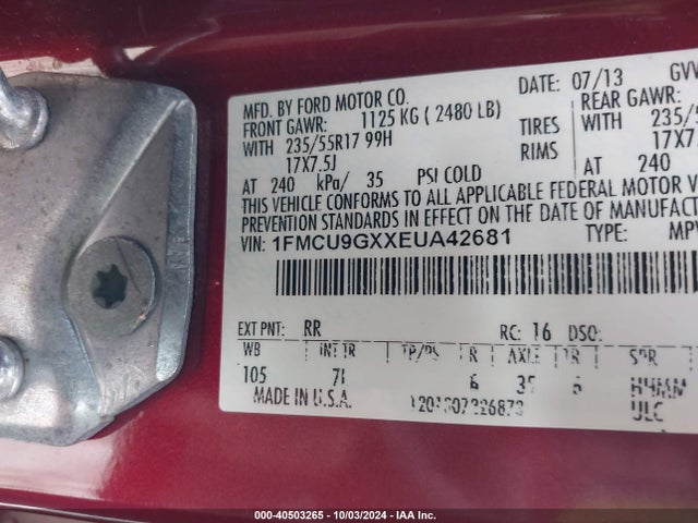 Ford ESCAPE SE 2014 1FMCU9GXXEUA42681 Image 9