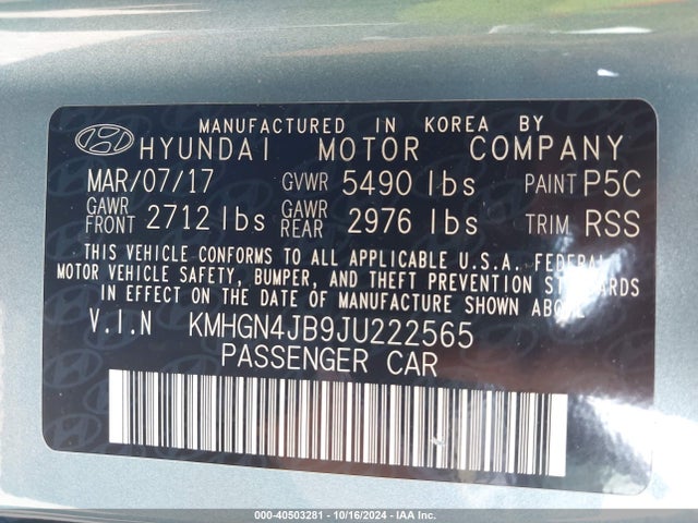 KMHGN4JB9JU222565 Genesis G80 3.3t Sport