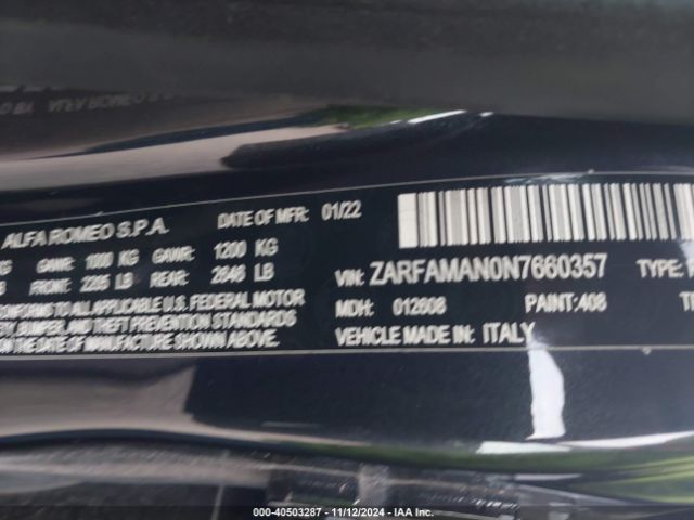 ZARFAMAN0N7660357 Alfa Romeo Giulia Sprint Rwd