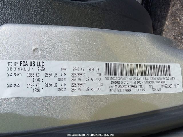 2C4RDGEGXLR188689 Dodge Grand Caravan Gt