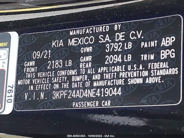 KIA Forte Lxs 2022 3KPF24AD4NE419044 Image 9