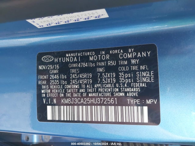 Hyundai Tucson Limited 2017 KM8J3CA25HU372561 Image 9