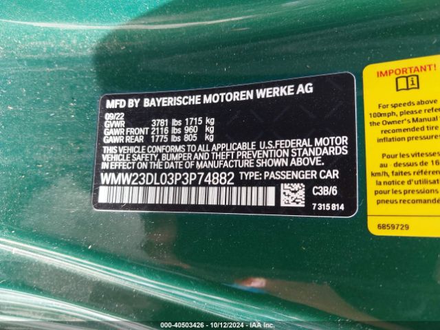 WMW23DL03P3P74882 Mini Convertible Cooper