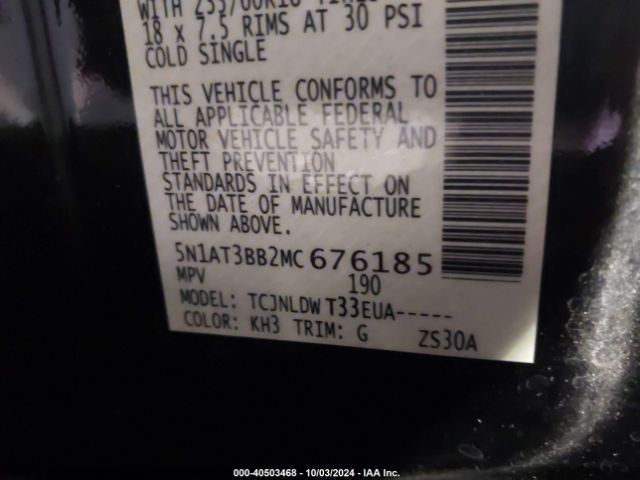 5N1AT3BB2MC676185 Nissan Rogue Sv Intelligent Awd