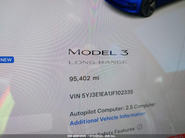 5YJ3E1EA1JF102335 Tesla Model 3 Long Range/mid Range