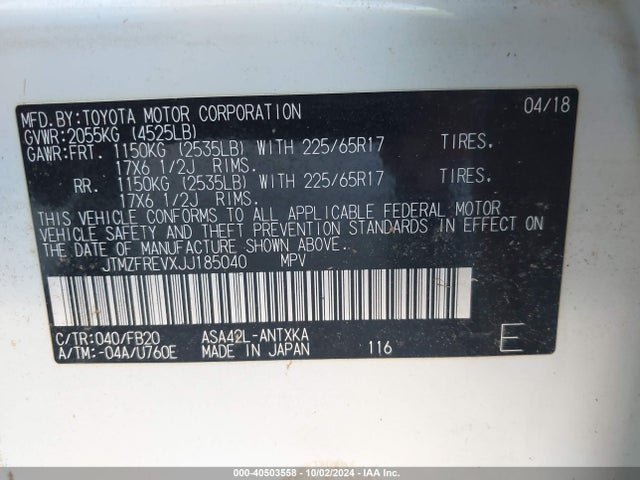 Toyota RAV4 LE 2018 JTMZFREVXJJ185040 Image 9