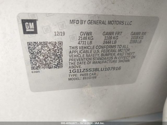 1G11Z5S38LU107916 Chevrolet Impala Fwd Lt
