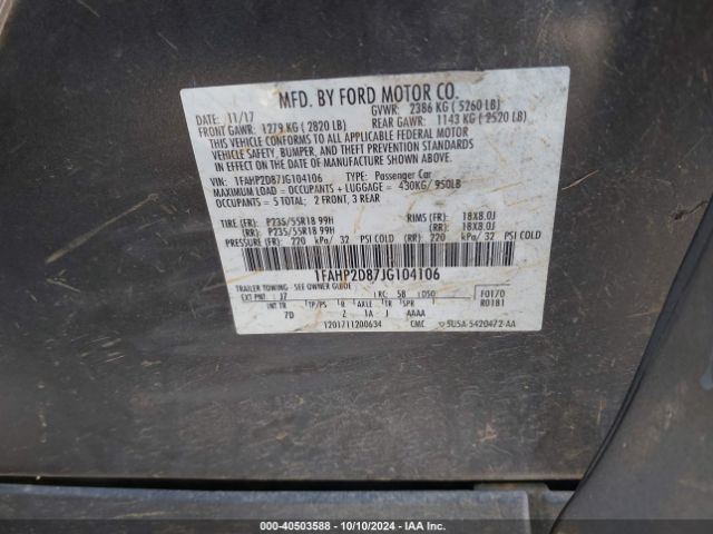 1FAHP2D87JG104106 Ford TAURUS SE