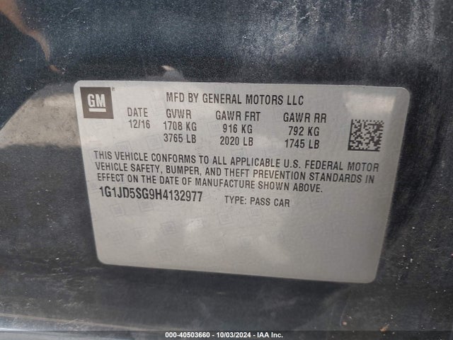 Chevrolet Sonic Lt Auto 2017 1G1JD5SG9H4132977 Image 9