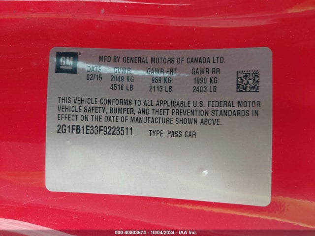 2G1FB1E33F9223511 Chevrolet Camaro 2ls