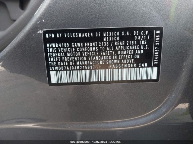 3VWDB7AJ0JM215997 Volkswagen Jetta 1.4t Se/1.4t Wolfsburg Edition