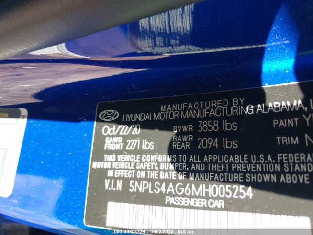 Hyundai ELANTRA SEL 2021 5NPLS4AG6MH005254 Image 9