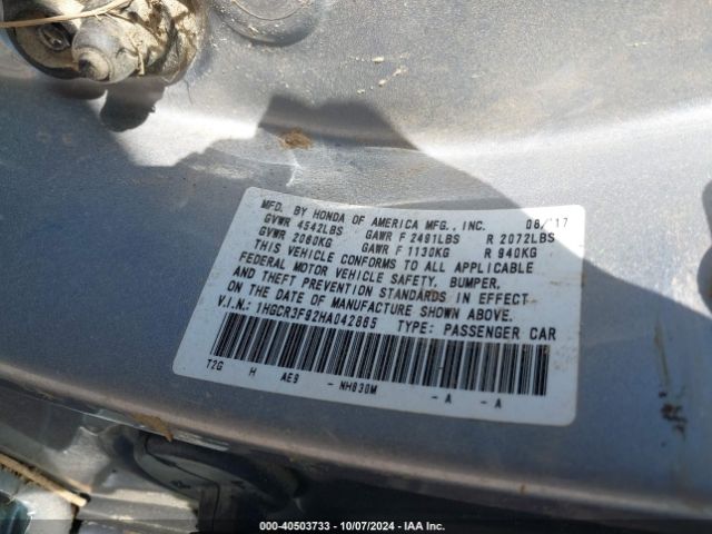 1HGCR3F92HA042865 Honda Accord Touring V6