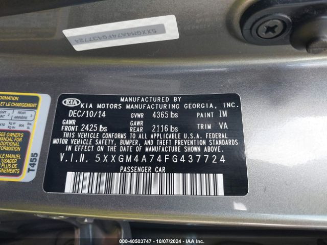 5XXGM4A74FG437724 KIA Optima Lx