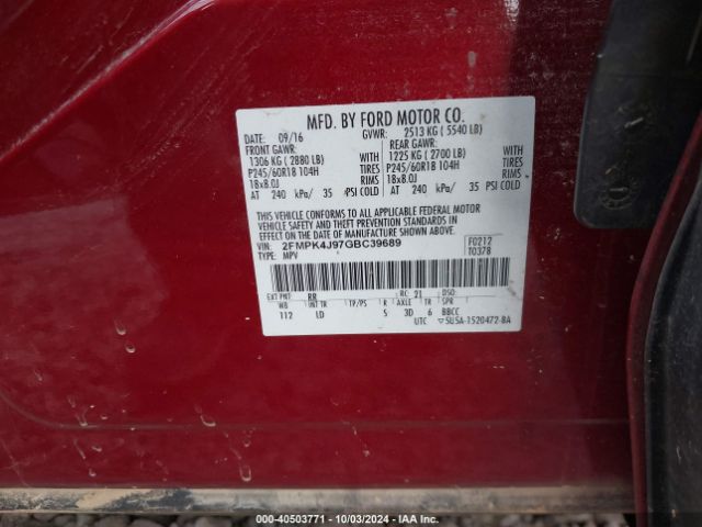 2FMPK4J97GBC39689 Ford EDGE SEL