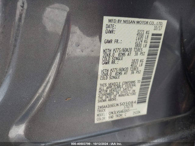 Nissan Titan Sl 2018 1N6AA1E65JN505084 Image 9
