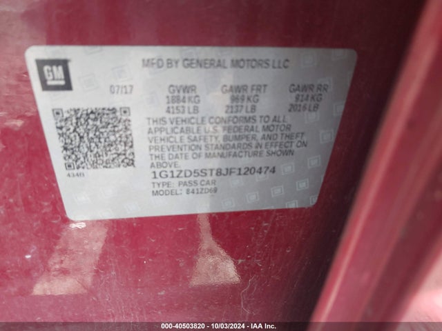 1G1ZD5ST8JF120474 Chevrolet MALIBU LT