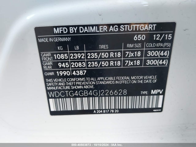 WDCTG4GB4GJ226628 Mercedes-Benz Gla 250 4matic