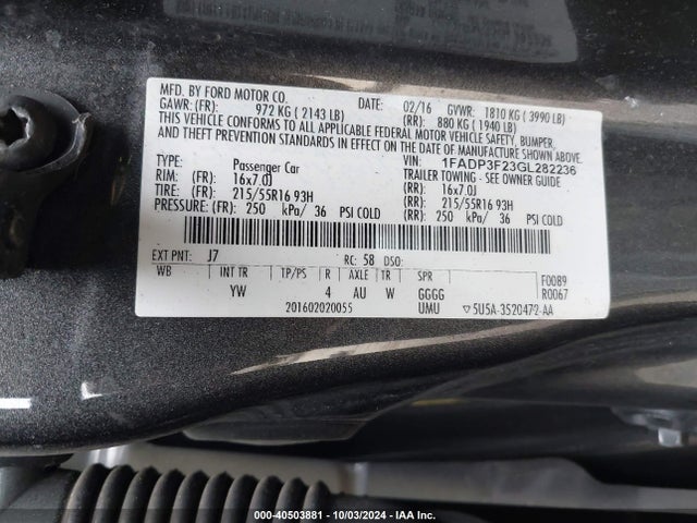 Ford FOCUS SE 2016 1FADP3F23GL282236 Image 9