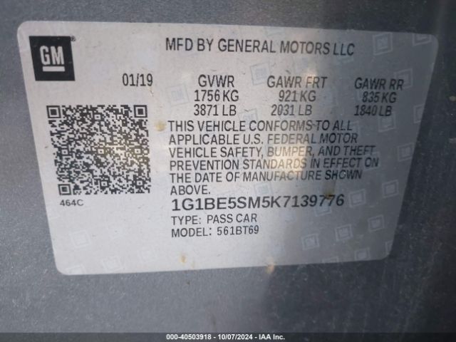 1G1BE5SM5K7139776 Chevrolet CRUZE LT