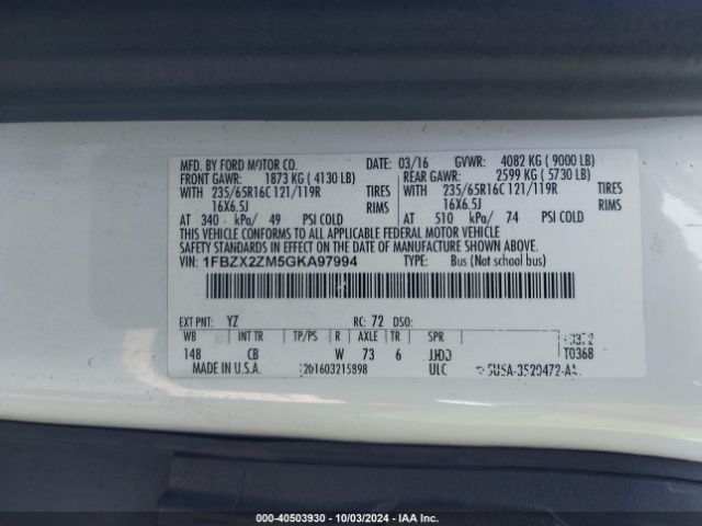 1FBZX2ZM5GKA97994 Ford Transit-350 Xlt