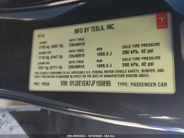 5YJ3E1EA7JF155895 Tesla MODEL 3