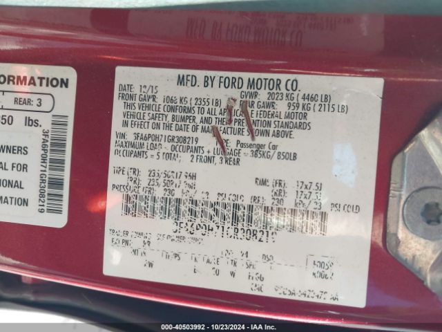 3FA6P0H71GR308219 Ford FUSION SE