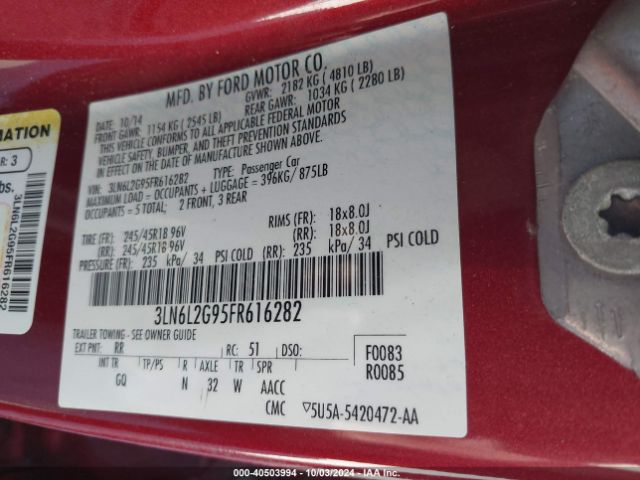 3LN6L2G95FR616282 Lincoln MKZ