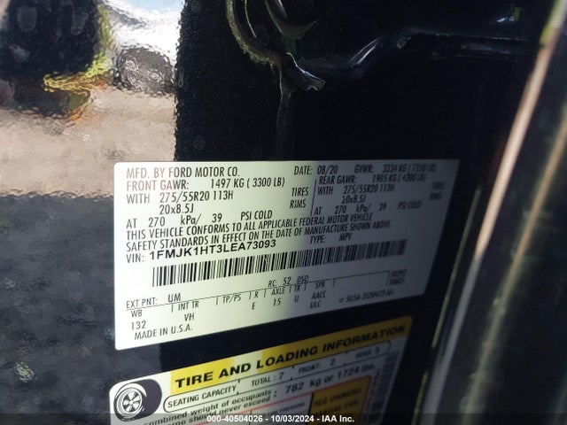 Ford Expedition Xlt Max 2020 1FMJK1HT3LEA73093 Image 9