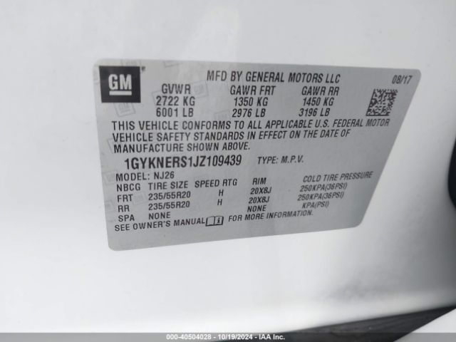 1GYKNERS1JZ109439 Cadillac Xt5 Premium Luxury