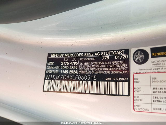 W1KJK7DAXLF060515 Mercedes-Benz SL 550
