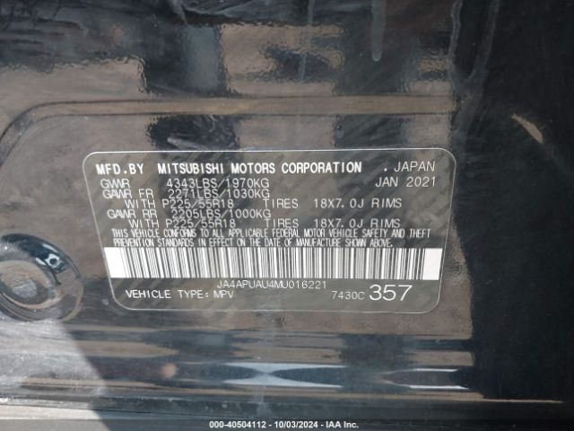 JA4APUAU4MU016221 Mitsubishi OUTLANDER SPORT