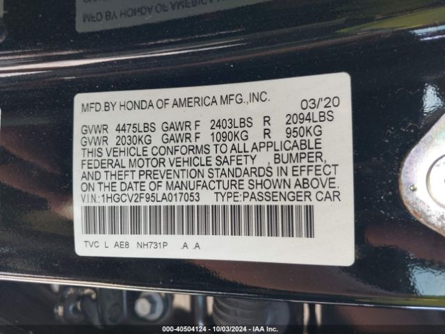 1HGCV2F95LA017053 Honda Accord Touring