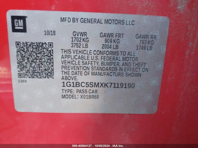 1G1BC5SMXK7119190 Chevrolet CRUZE LS