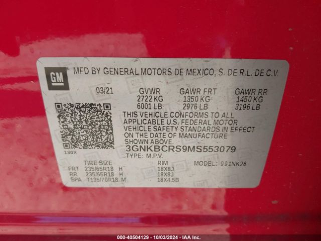 3GNKBCRS9MS553079 Chevrolet Blazer Fwd 2lt