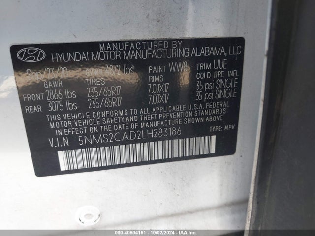Hyundai Santa Fe Se 2020 5NMS2CAD2LH283186 Image 9