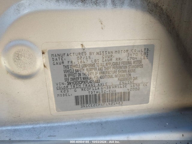 3N1CE2CPXFL421483 Nissan Versa Note S (sr)/s Plus/sl/sr/sv