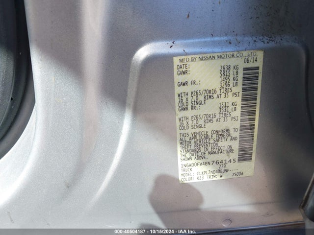 Nissan Frontier Sv 2014 1N6AD0FV4EN764145 Image 9